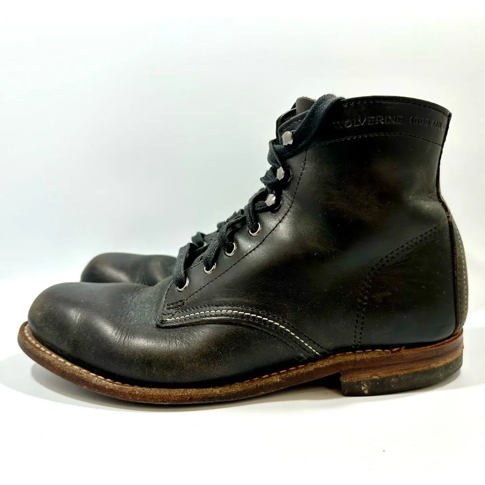 Wolverine 1000 Mile Plain Toe Classic Black Leather Boots Mens Sz 7.5 D W05300